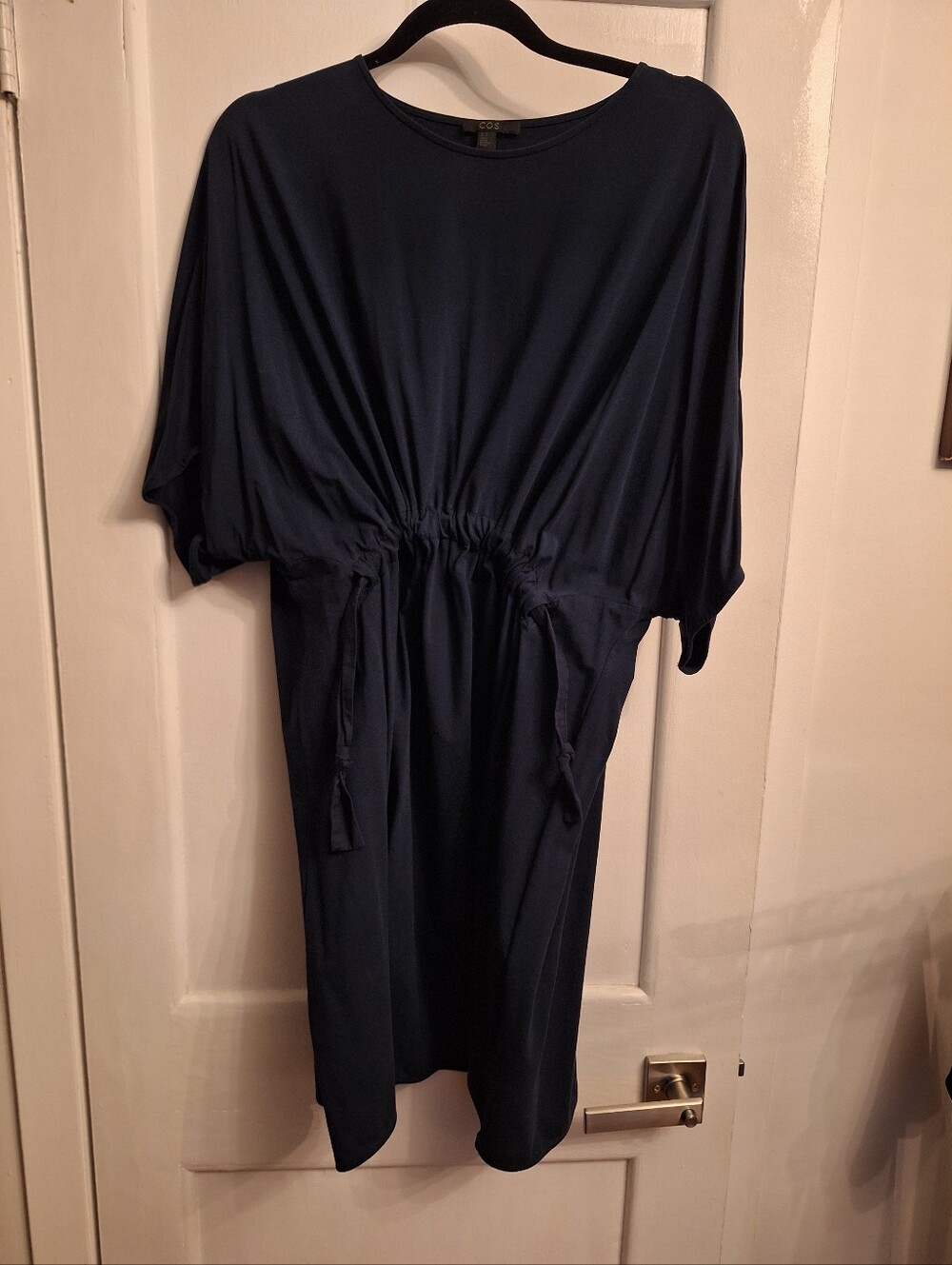 COS Navy Drawstring Midi Dress with Relaxed Silhouette
